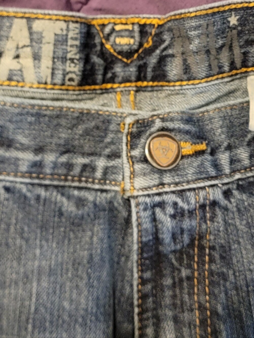 Mens Ariat Dark Blue Jeans with Yellow Topstitching 38x30